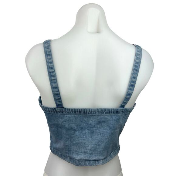REVOLVE x Superdown Women's Blue Denim Button Sleeveless Cami Tank Crop Top M - Picture 2 of 4